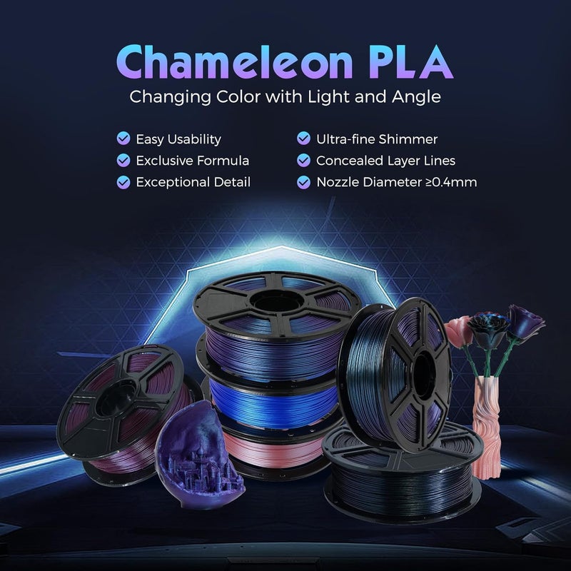 FLASHFORGE PLA Filament 1.75mm +/- 0.02mm Upgraded Nebula Purple, Color Changeable 3D Printer Filament 1kg, Chameleon 3D Printing Filament Changing Colors with Light, Perfectly Conceals Layer Lines - Image 2